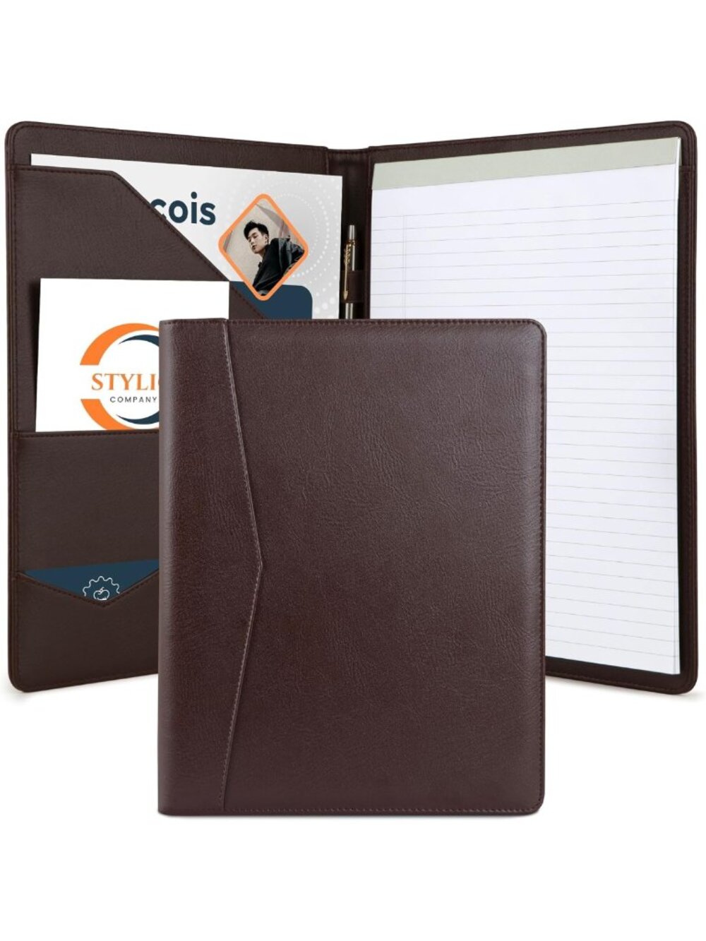 Stylish Walnut Padfolio Organizer | Resume & Document Holder with Notepad | Faux